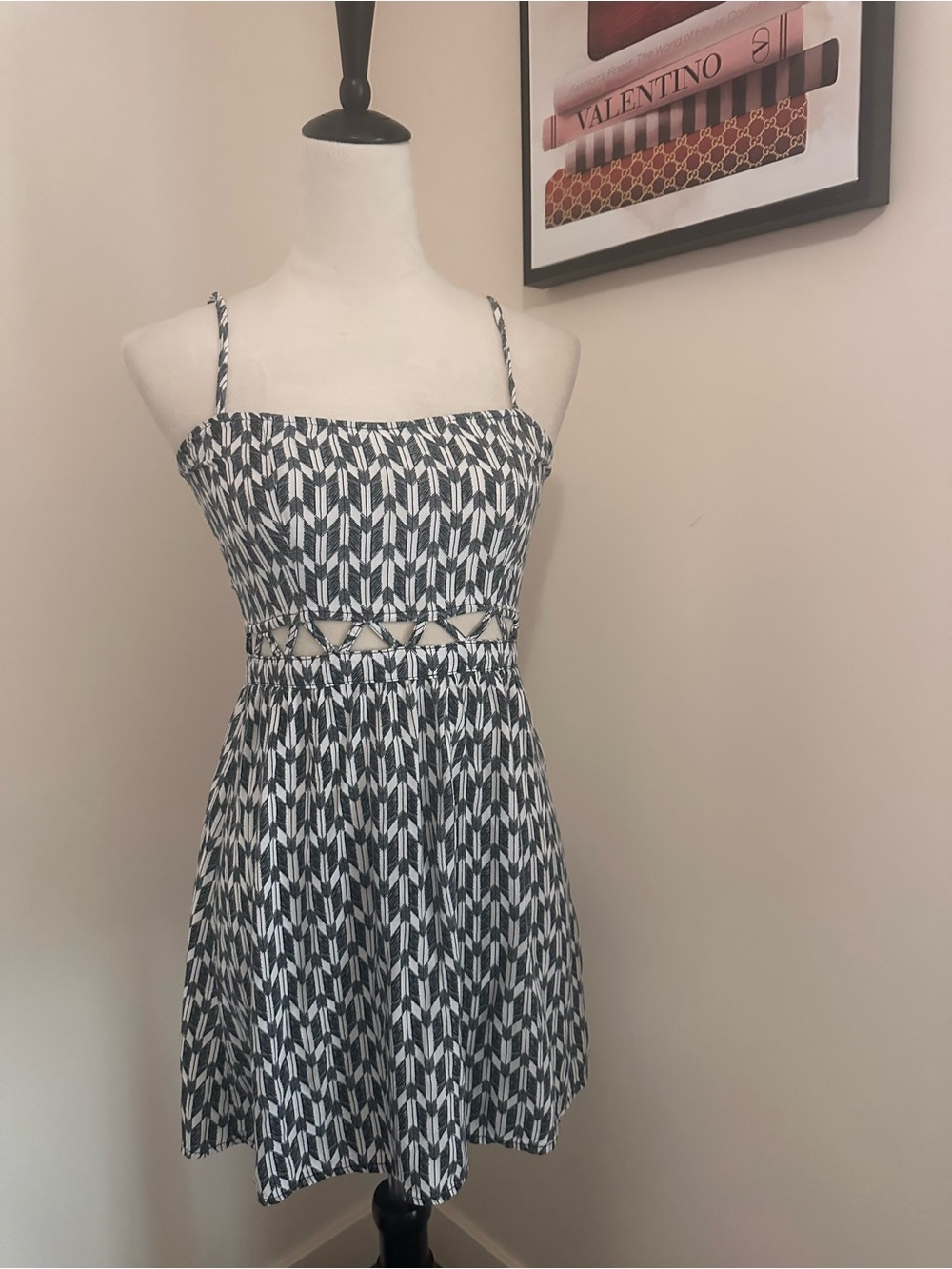 Divided Navy and White Patterned Cutout Sundress